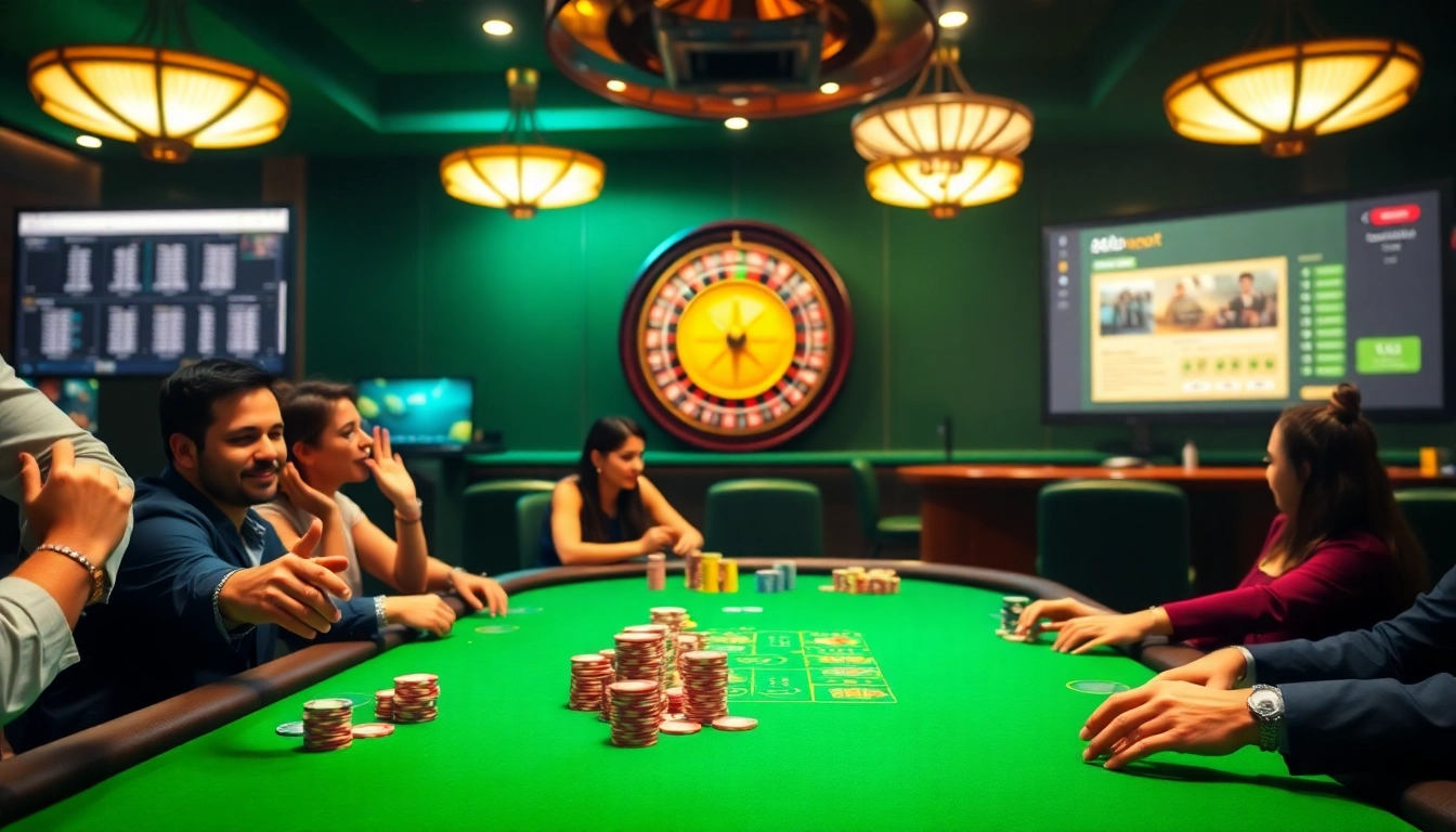 Exciting gambling action at a poker table on the 888b.report platform, showcasing vibrant chips and a roulette wheel.