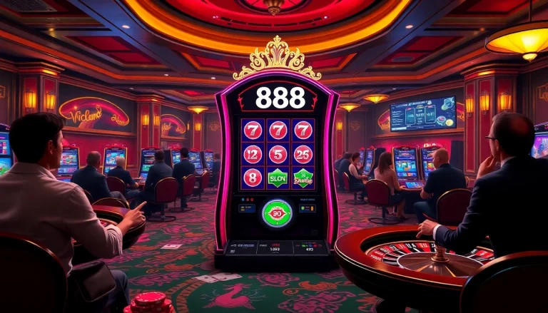 Experience the thrill of winning at the u 888 slot machine in a vibrant casino scene.