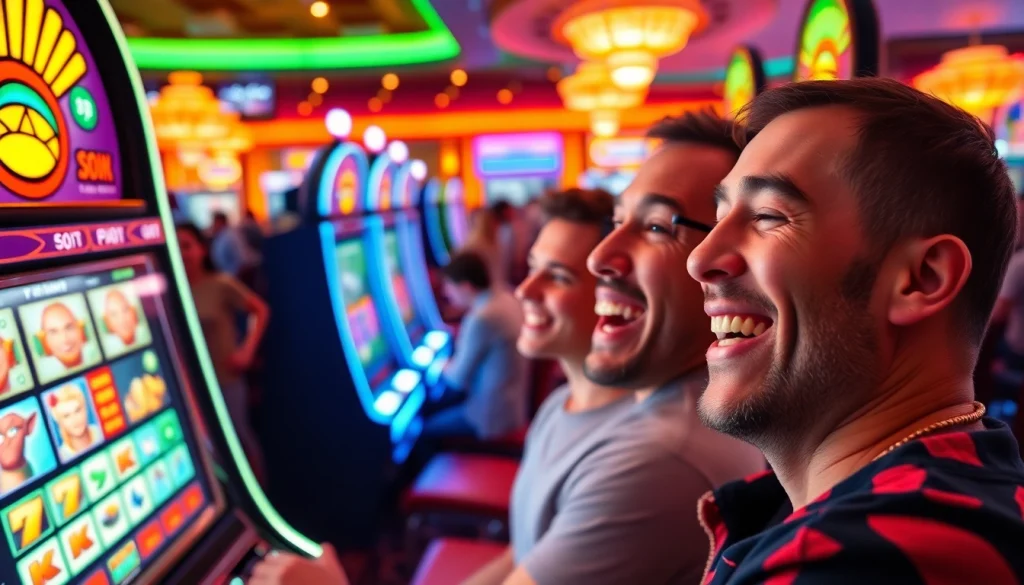 Initier au jeu sur les machines à sous de casino en ligne, avec des couleurs éclatantes et une ambiance animée.
