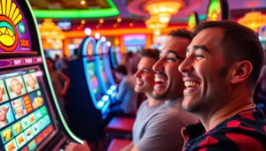 Initier au jeu sur les machines à sous de casino en ligne, avec des couleurs éclatantes et une ambiance animée.