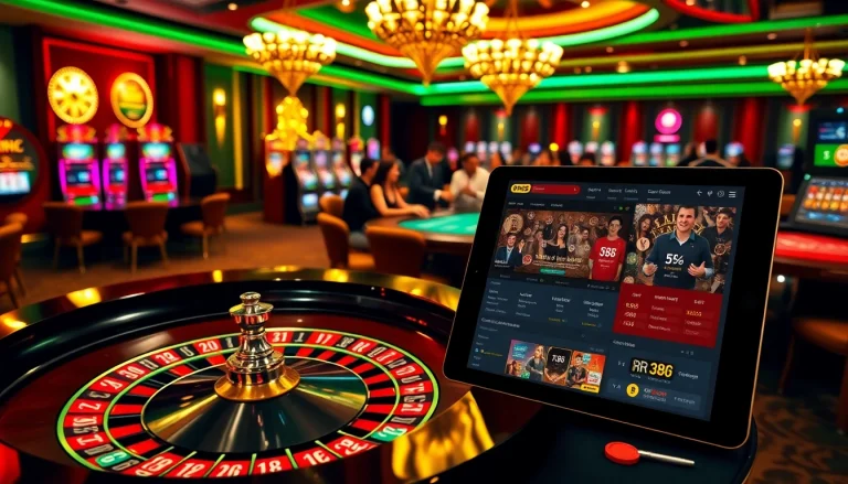 Experience thrilling gambling at RR88 with vibrant casino visuals, roulette, poker, and online interfaces.