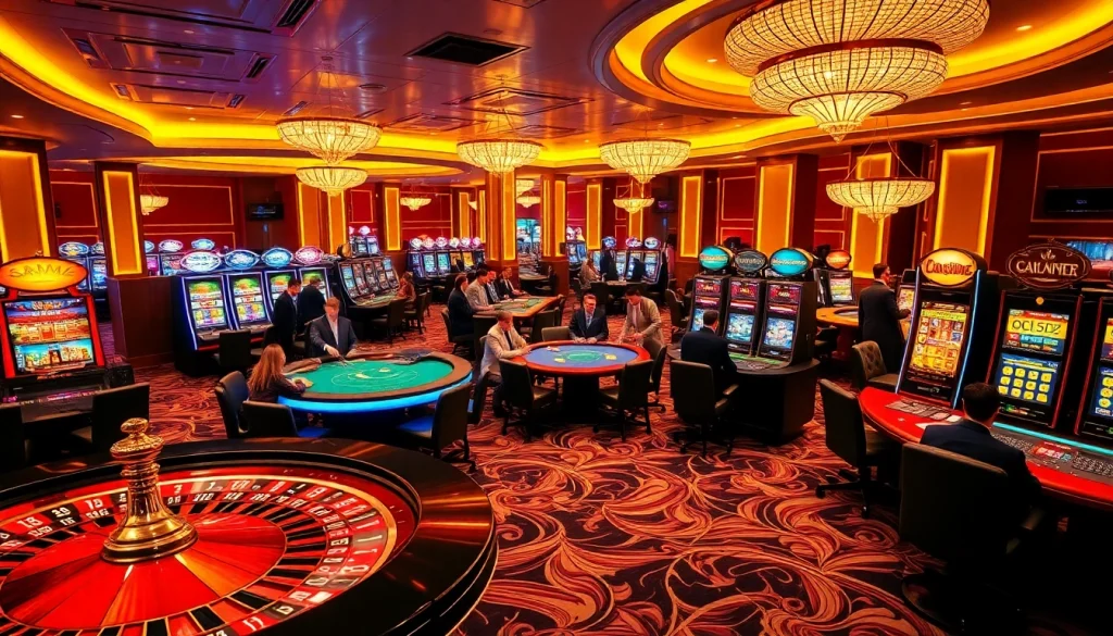 Experience the excitement of winning at 68VIP with a vibrant casino scene featuring roulette wheels and poker games.