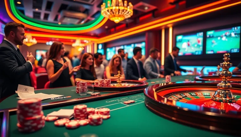 Engaging scene of pari sportif crypto betting in a luxury casino environment with dynamic players.