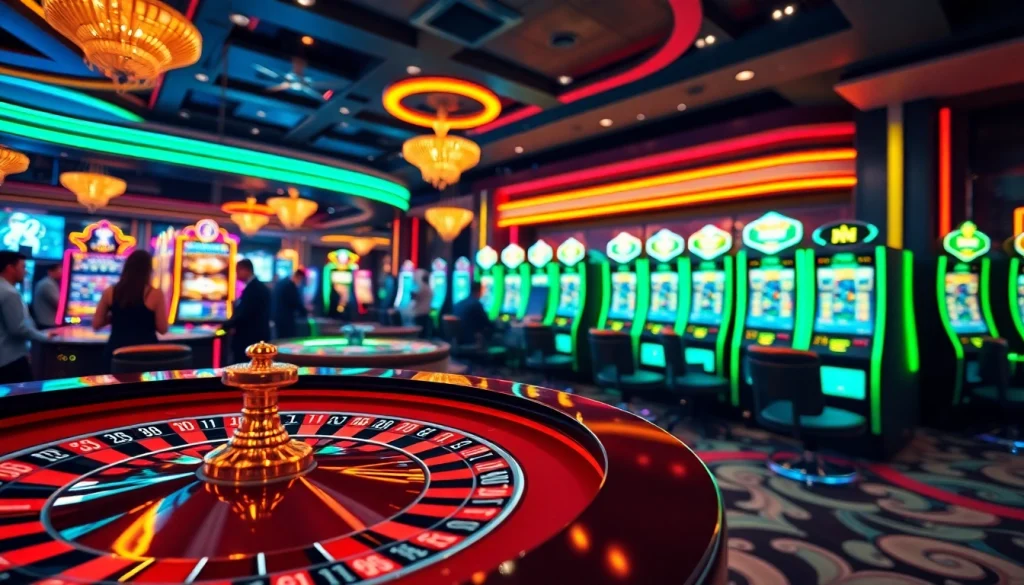 Jouez au casino en ligne avec des machines à sous et roulette dans une ambiance vibrante.