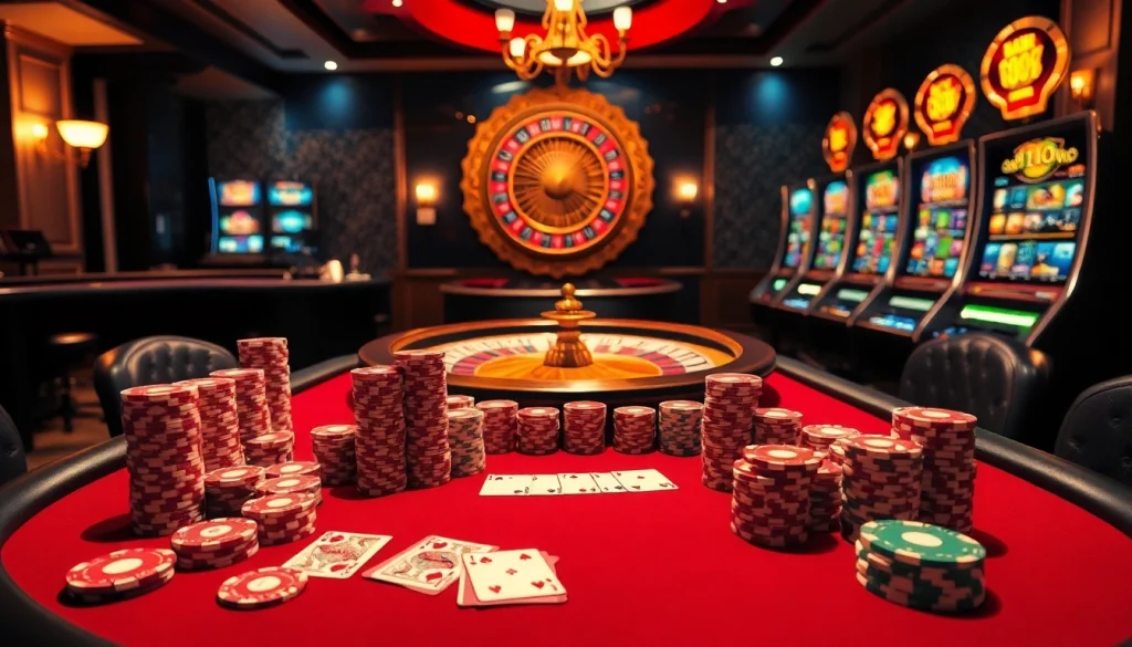 Play exciting games at casino français bonus sans dépôt featuring poker tables and vibrant slot machines.