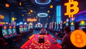 Jouez à des jeux palpitants sur le casino en ligne Bitcoin avec des lumières vives et une ambiance immersive.