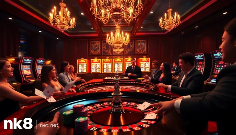 Experience the thrill of casino gaming at nk88 net with vibrant roulette action and elegant decor.