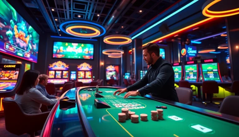 Expérience immersive de casino en ligne France avec un design moderne et une ambiance dynamique.