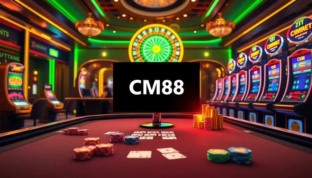 Experience the thrill of CM88 with vibrant casino scenes showcasing exciting online gambling activities.