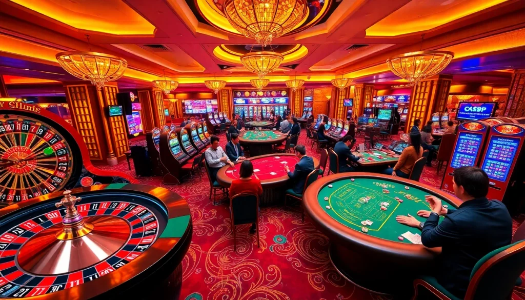 Exciting casino atmosphere with diverse players enjoying games at 789P.