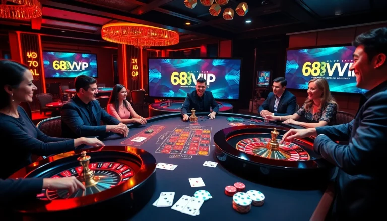 Experience the excitement of 68VIP at a lively casino table with players engaging in games.
